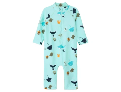 Mintgrøn badeheldragt med UV beskyttelse fra Name It UPF 50 13226596 blue tint med havdyr